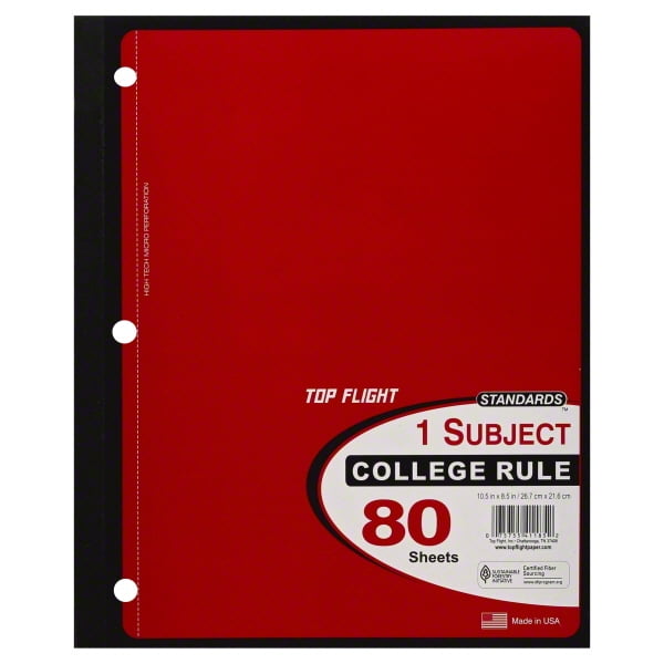 1Subject Notebook, 80 Sheets, 3Hole Punched, College Rule Walmart