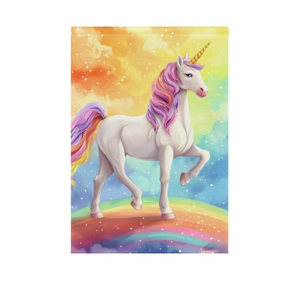 Unicorn Standing on Rainbow Garden Flag House Banner 12" x 18" Double Sided Outdoor Yard Decoration