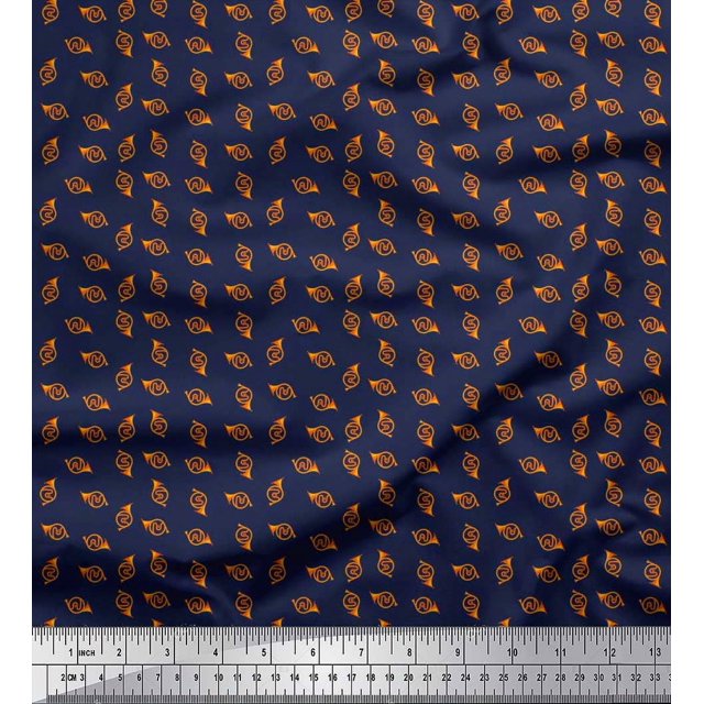 Soimoi Cotton Cambric Fabric French Horn Musical Instrument Decor Fabric Printed Yard 56 Inch Wide