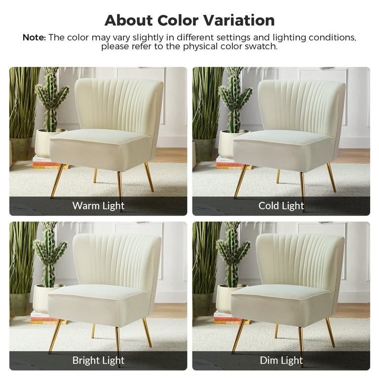 Velvet Accent Chair Upholstered Armless Side Chair Gold Leg Home