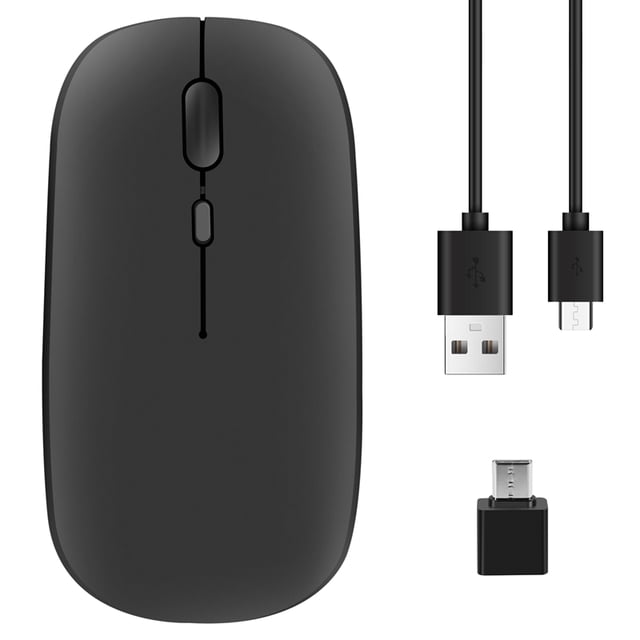 Ratón Inalámbrico Recargable, Óptico Ultra Silencioso de 2,4 G con Receptor Usb y Tipo C, para Ordenador Portátil, (Negro)