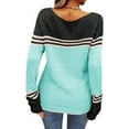 thumbnail image 4 of Women Autumn Winter Colorblock Pullover Sweaters Round Neck Striped Slim Fitting Knitwear Tops, 4 of 9