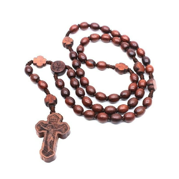 SIEYIO Handmade Rosewood Catholic Rosary Necklace Wood Beads Pendant Necklaces for Men Women Prayer Jewelry