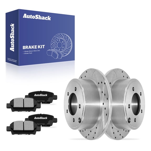 AutoShack Rear Solid Drilled & Slotted Silver Zinc Coated Brake Rotors   Ceramic Pads 6-PC Brake Kit Replacement for 2007-2017 Jeep Patriot 2007-2017 Jeep Compass SilverShield Pro 10.31" (261.8 mm)