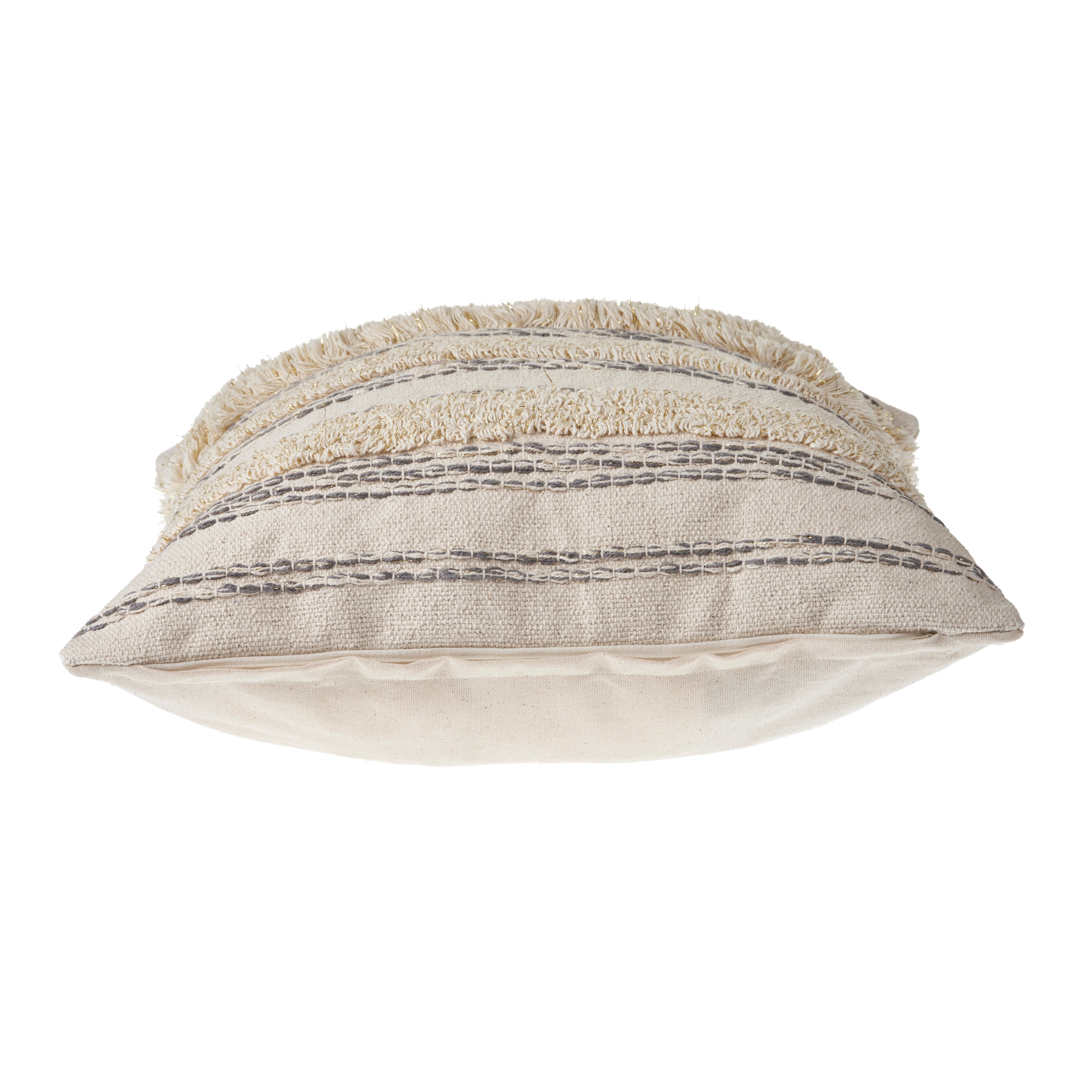 Ox Bay 20" x 20" Cream/Gray Shag Stripe Cotton Adult Decorative Throw Pillow Cover
