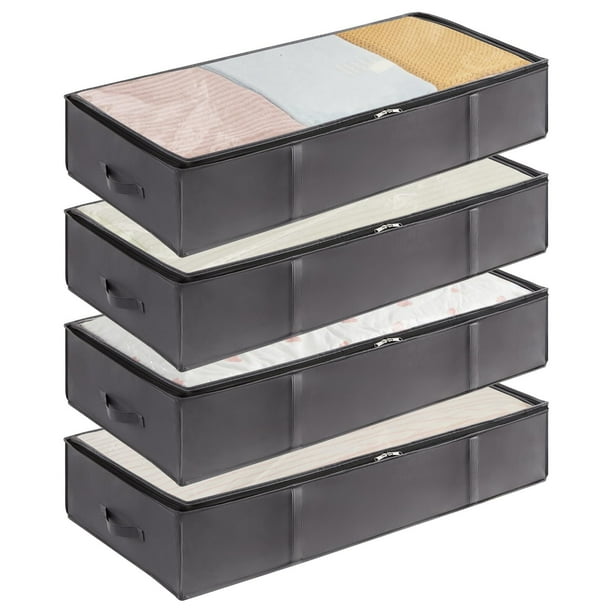 Pack de 4 Organizadores para Colocar Bajo la Cama, Arcón de Gran Capacidad con Asa Reforzada, para Organizar y Almacenar Mantas, Sábanas, Ropa, para Dormitorios, Armarios, Residencias, Gris