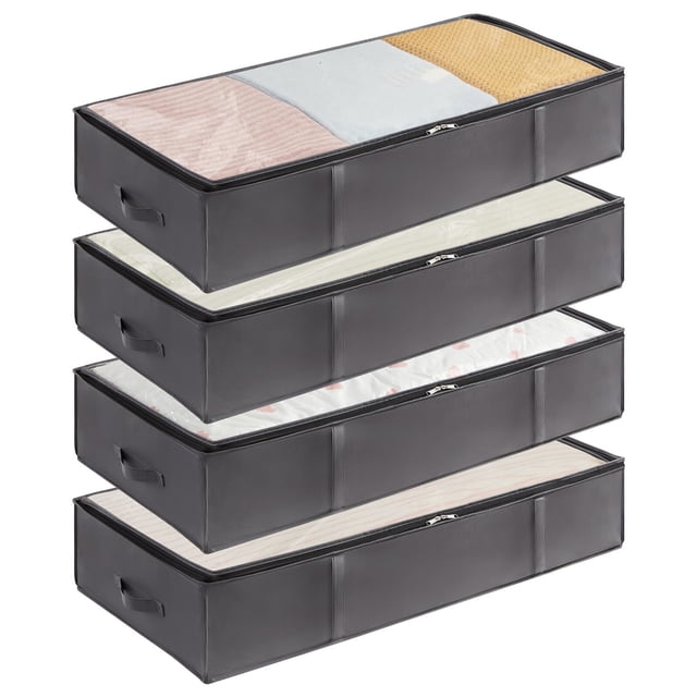 Pack de 4 Organizadores para Colocar Bajo la Cama, Arcón de Gran Capacidad con Asa Reforzada, para Organizar y Almacenar Mantas, Sábanas, Ropa, para Dormitorios, Armarios, Residencias, Gris