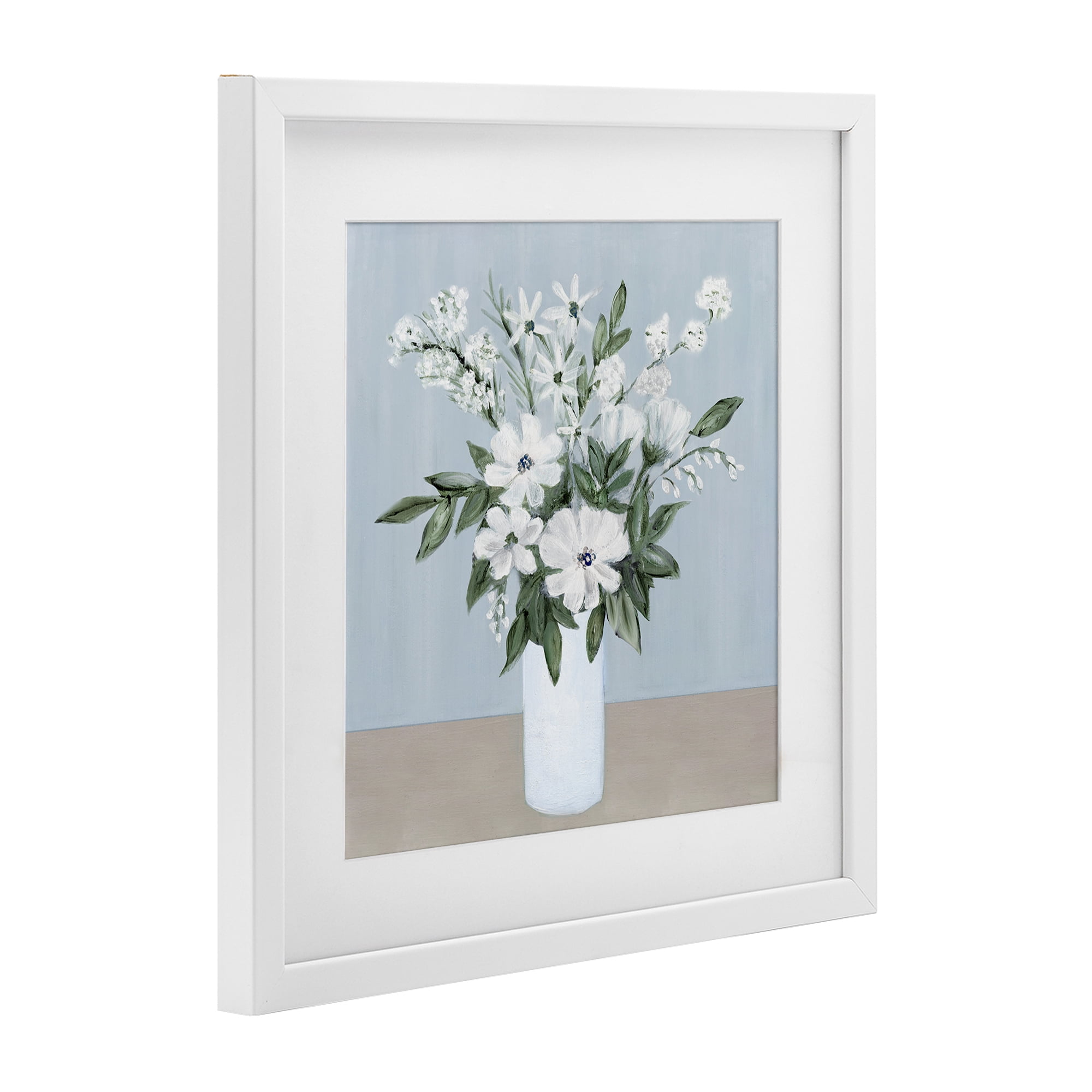 Stupell Industries Mixed White Blooms on Blue White Framed Print Under Glass, design by Marilyn Dunlap