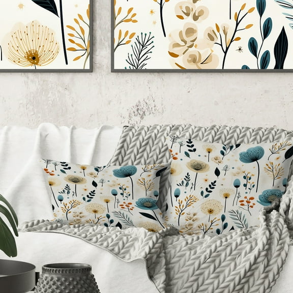 Designart "Serene Blue White Nordic Blooms" Floral Printed Throw Pillow