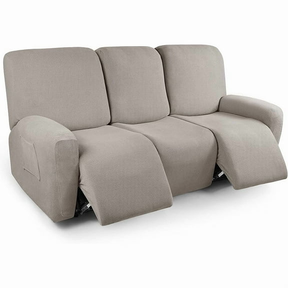 Zhuge Couch Cover Jacquard Stretch Sofa Covers Polar Fleece Reclining Chair Cover for Living Room Sofa Easy Fit Washable Furniture Sofa Protector 3 seat (Khaki)