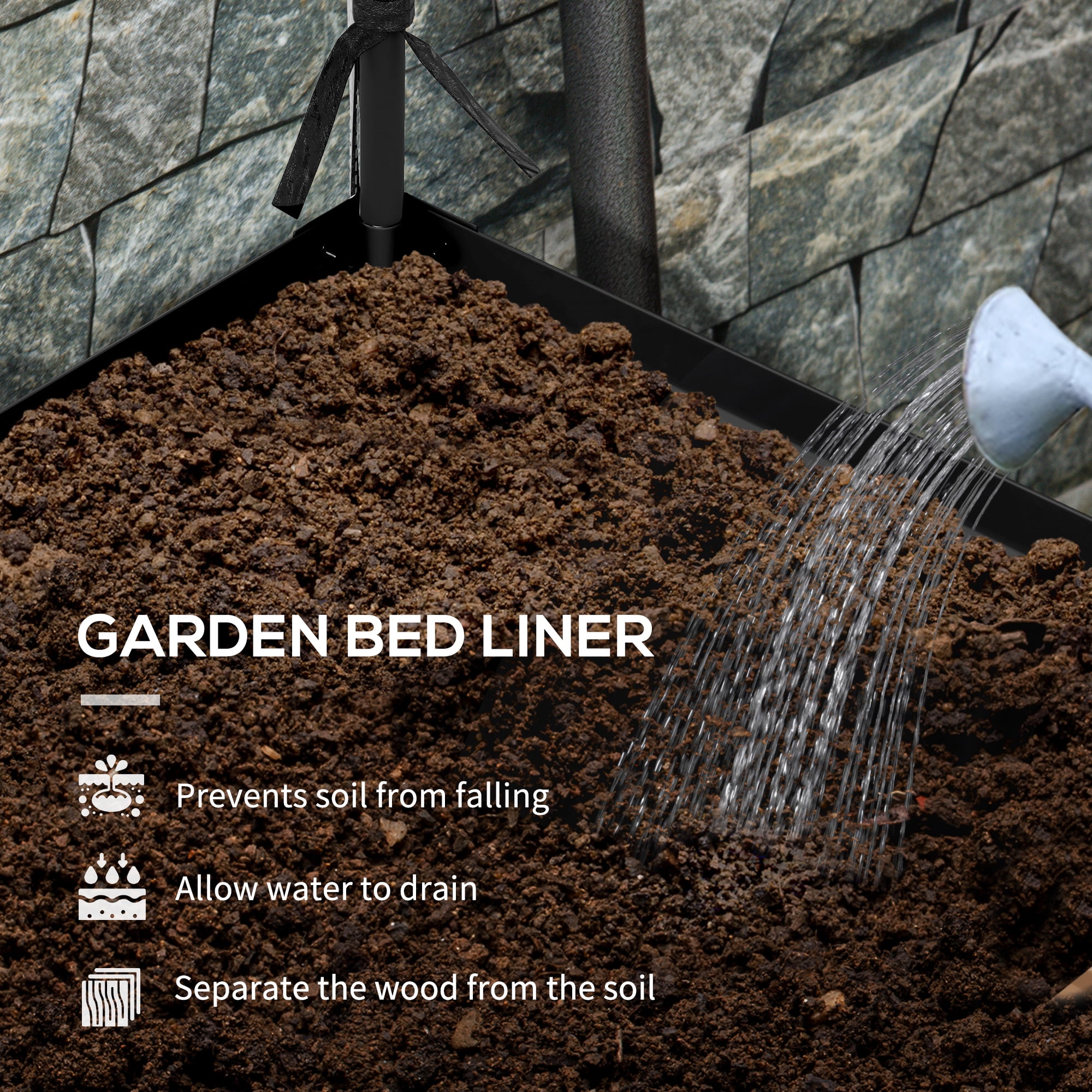 Outsunny Raised Garden Bed with Cover and Storage Shelf, Rectangular Metal Elevated Planter Box with Legs and Bed Liner, Black