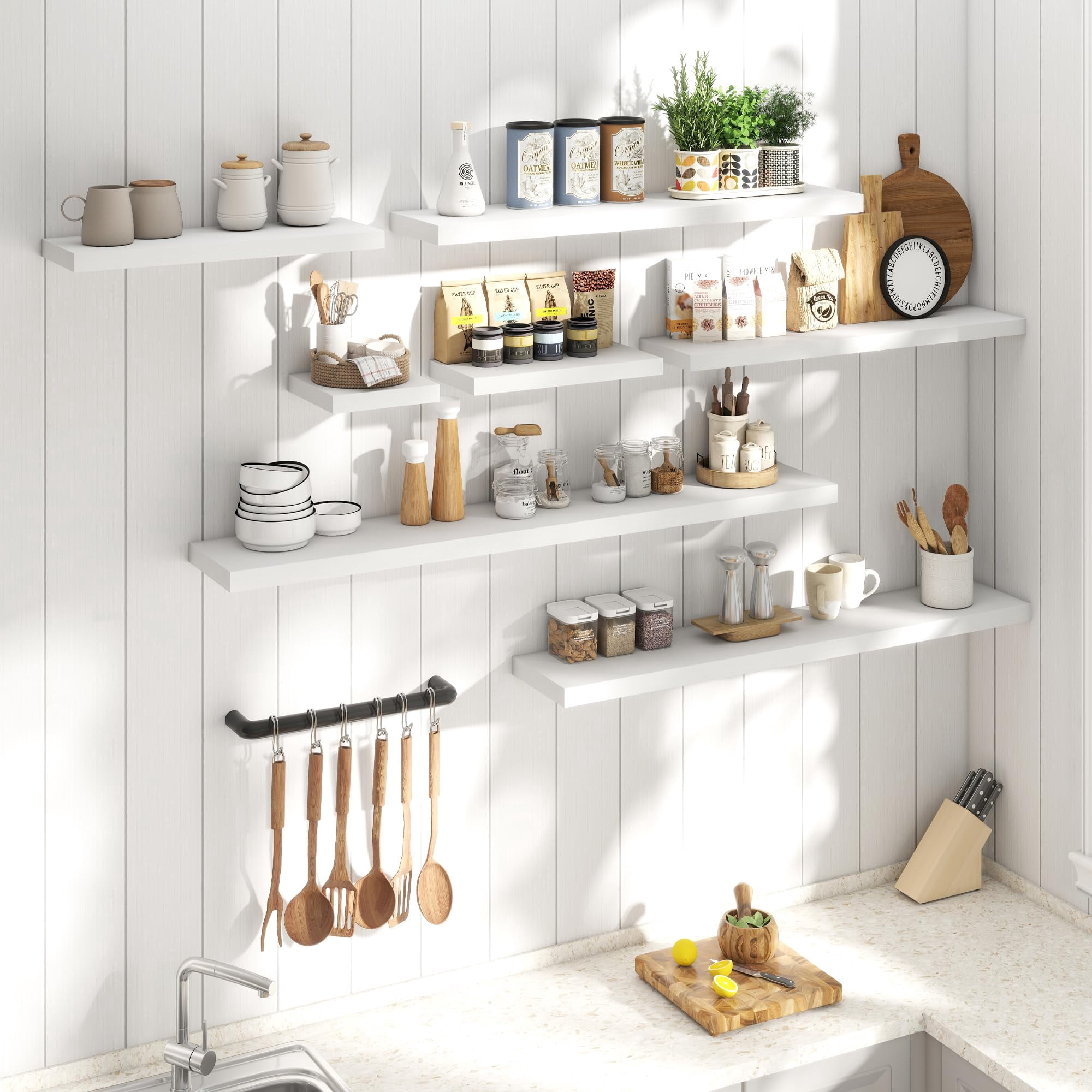 36 Inch Floating Shelves For Wall With Invisible Brackets Set Of 2  8"d Engineered Wood Grain Living Room Bedroom Bathroom Kitchen Decor And Storage White Finish