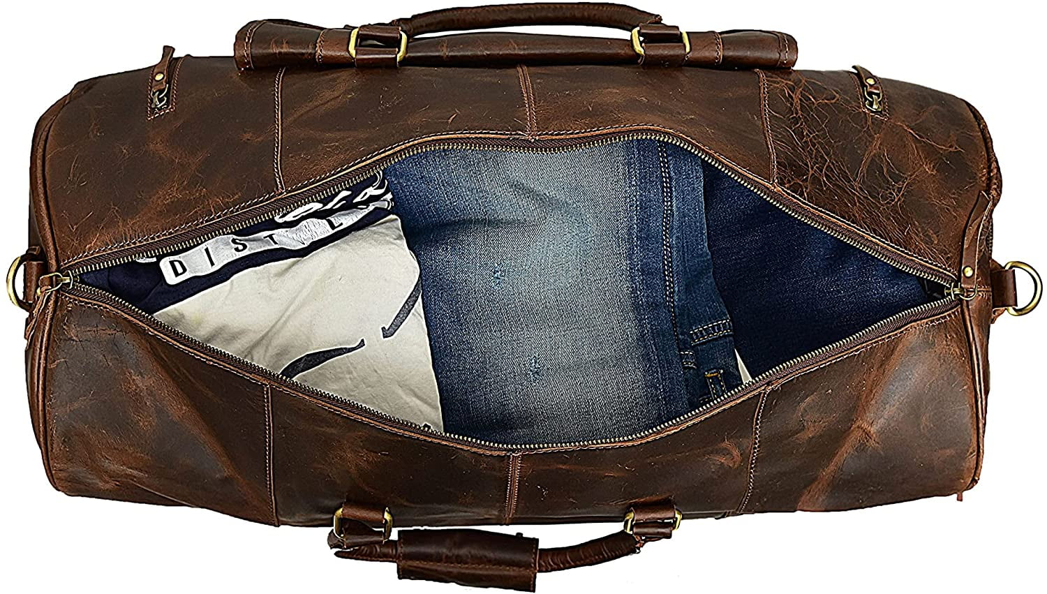 24 Inch Genuine Leather Duffel Travel Overnight Weekend Leather Bag Sports Gym Duffel for Men