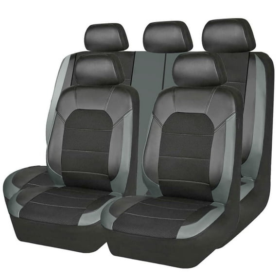 5 Seats Car Seat Cover, Sponge   PVC Leather Universal Seat Cover,Split Bench Compatible,Universal Fit for Auto Trucks Van SUV,Gray