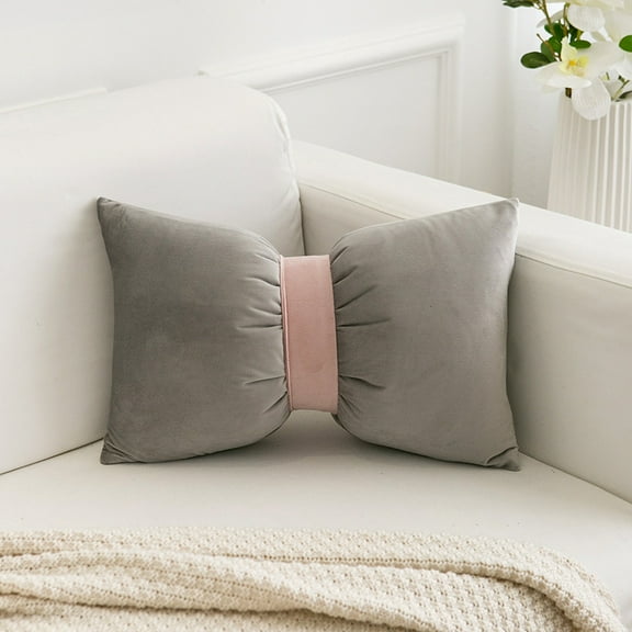 Grey Bow Shaped Pillow,Soft Throw Pillows Aesthetic Decorative Pillows for Bed Sofa Couch Home Decor，30*50cm