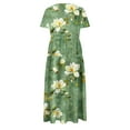 thumbnail image 5 of Viikei Womens Summer Dresses under $10,Women's Fit and Flare Short Sleeve Dress,Women's Flower Printing Casual Short Sleeve Crewneck Dress Casual Flowy Tiered Maxi Beach Dress Green M, 5 of 6