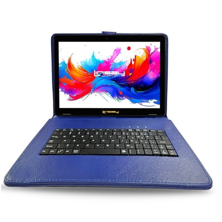LINSAY 10.1"Octa Core 256GB Storage Android 15 Tablet with Blue Style Keyboard