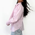 thumbnail image 4 of YABCSAZ Women's Long Sleeve Button Down Oversized Shirts Striped Plus Size Blouse Tops Jackets Fall Casual Workout Shirts with Pockets, 4 of 5