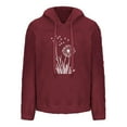 thumbnail image 4 of Olyvenn Long Sleeve Tops for Women 2025 Fall Winter Drawstring Hooded Sherpa Fleece Sweatshirts Flower Graphic Warm Shirts Wine S, 4 of 4