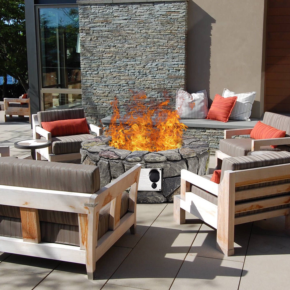 Costway 28'' Propane Gas Fire Pit Outdoor 40,000 BTUs Stone Finish Lava Rocks Cover Grey