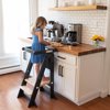 Little Partners Learn 'N Fold Learning Tower, Foldable Toddler Tower Baby Kitchen Stool - Kitchen Stool Helper Adjustable Ladder for Kids Ages 2 to 6 - Charcoal with Natural