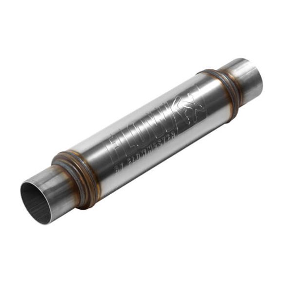 Flowmaster Exhaust Muffler 71419 FlowFX; Stainless Steel Round Case; Single 3 Inch Centered Inlet; Single 3 Inch Center Outlet; 14 Inch Body/20 Inch Overall Length
