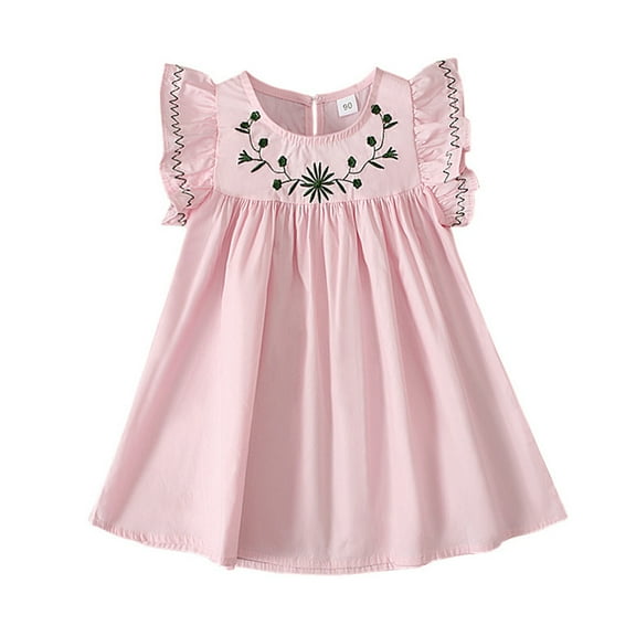 LYMAYTER Kids Girls Sleeveless Dresses Toddler Summer Embroidery Princess Dress Little Girls Cotton Sundress for 1-7 T