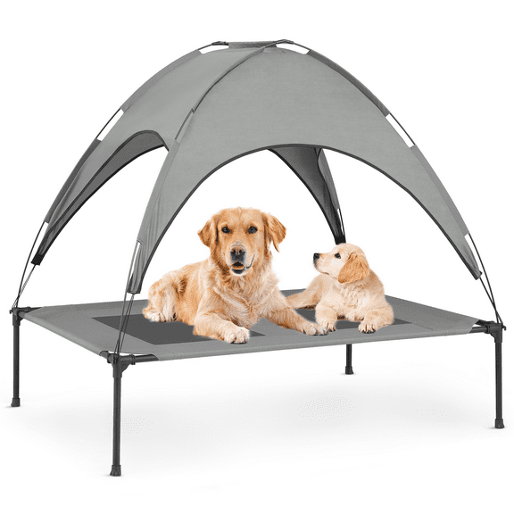 SAEWUD Elevated Dog Bed with Canopy for Large Dogs, XL Waterproof Outdoor Pet Cot, Portable Cooling Dog Lounger for Camping & Backyard, 110 lbs Support