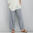 thumbnail image 5 of MKOSPLRT Linen Wide Leg Pants for Girl Elastic Waist Baggy Harem Pants Solid Color Lounge Copped Pants Lightweight Vacation Pants with Pocket, 5 of 9