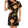 thumbnail image 2 of Honeii Monkeys Swinging from Palms Print Women's Loose Short Sleeve Nightgown, Soft Cotton Sleepwear, Comfy Loose Fit Pajama Dress for Sleep and Lounge, 2 of 6
