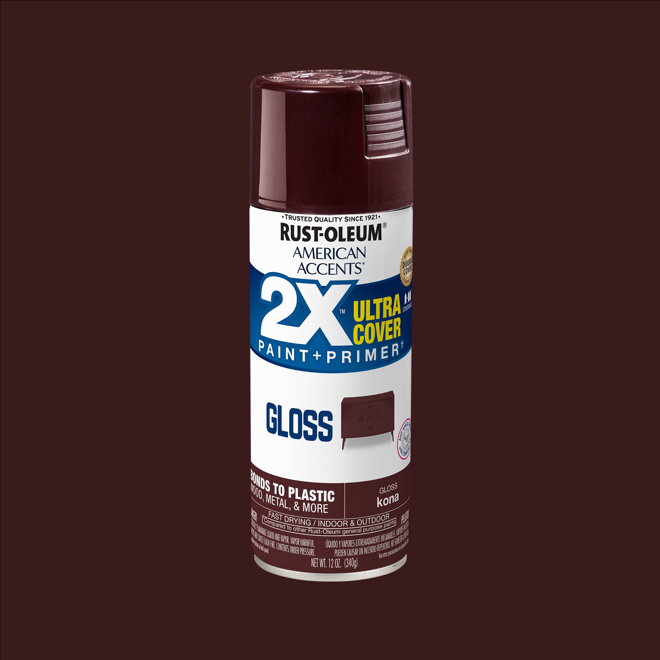 2-Pack Value - Rust-oleum american accents ultra cover 2x gloss kona spray paint and primer in 1, 12 oz