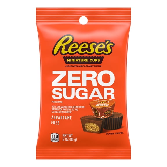 Reese's Zero Sugar Miniatures Chocolate Peanut Butter Cups Candy, Bag 3 oz