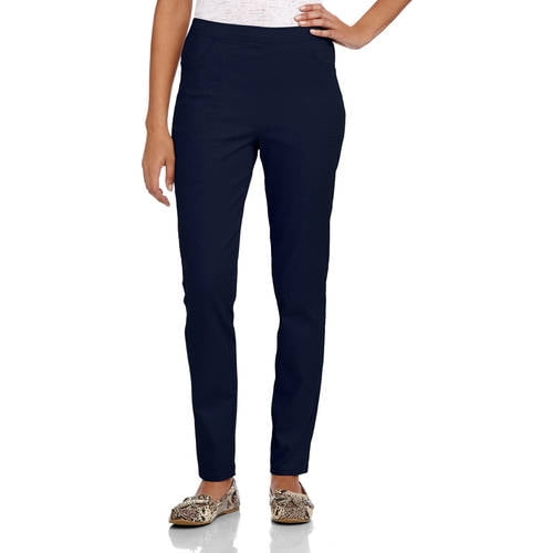 white stag women's flat front back elastic stretch denim pants