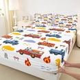 thumbnail image 4 of Castle Fairy Hand Drawn Fire Truck Bed Sheets 4pcs for Teens, Road Barrier Print King Sheets for Toddler Bedroom, Red Blue, 4 of 6