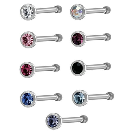 Body Jewelry Women’s Stainless Steel 22G Multicolor Stud Nose Ring, 9-Pack