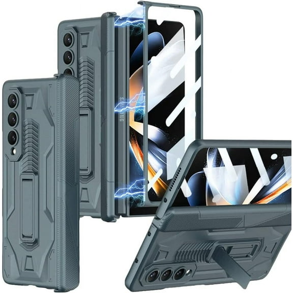 for Samsung Galaxy Z Fold 4 Case with Hinge Protection, Full Coverage Built in Screen Protector Shockproof PC Cover Kickstand Protective Phone Case for Z Fold 4 2022 - Green