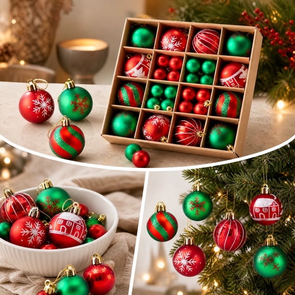 erdimoy Christmas Electroplated Bauble Set, 36‑Pack Assorted Shiny Hanging Ornament Balls for Xmas Tree Holiday Decoration