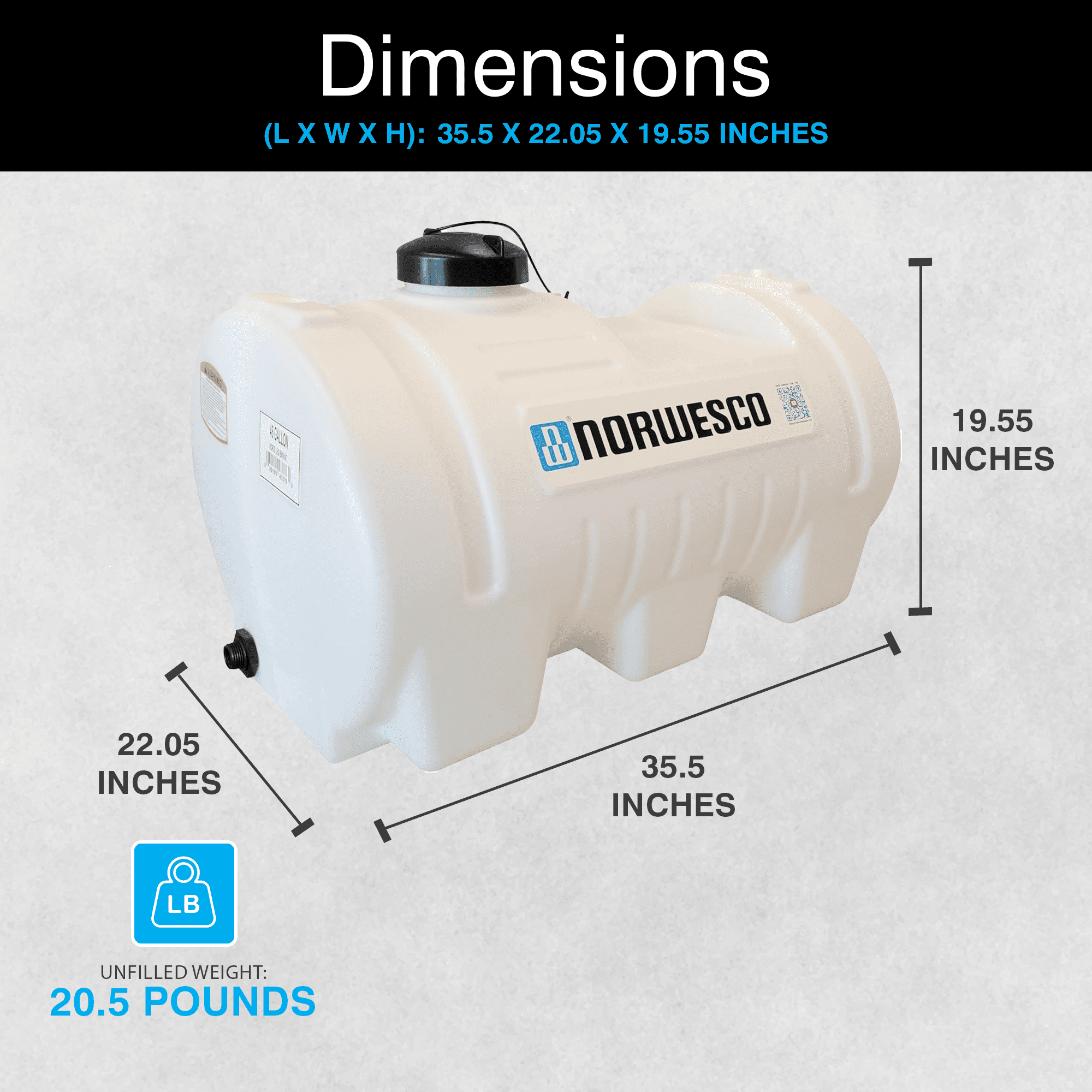 Norwesco Horizontal Leg Utility Tank, Water Storage Container, 46 Gallon Capacity, White