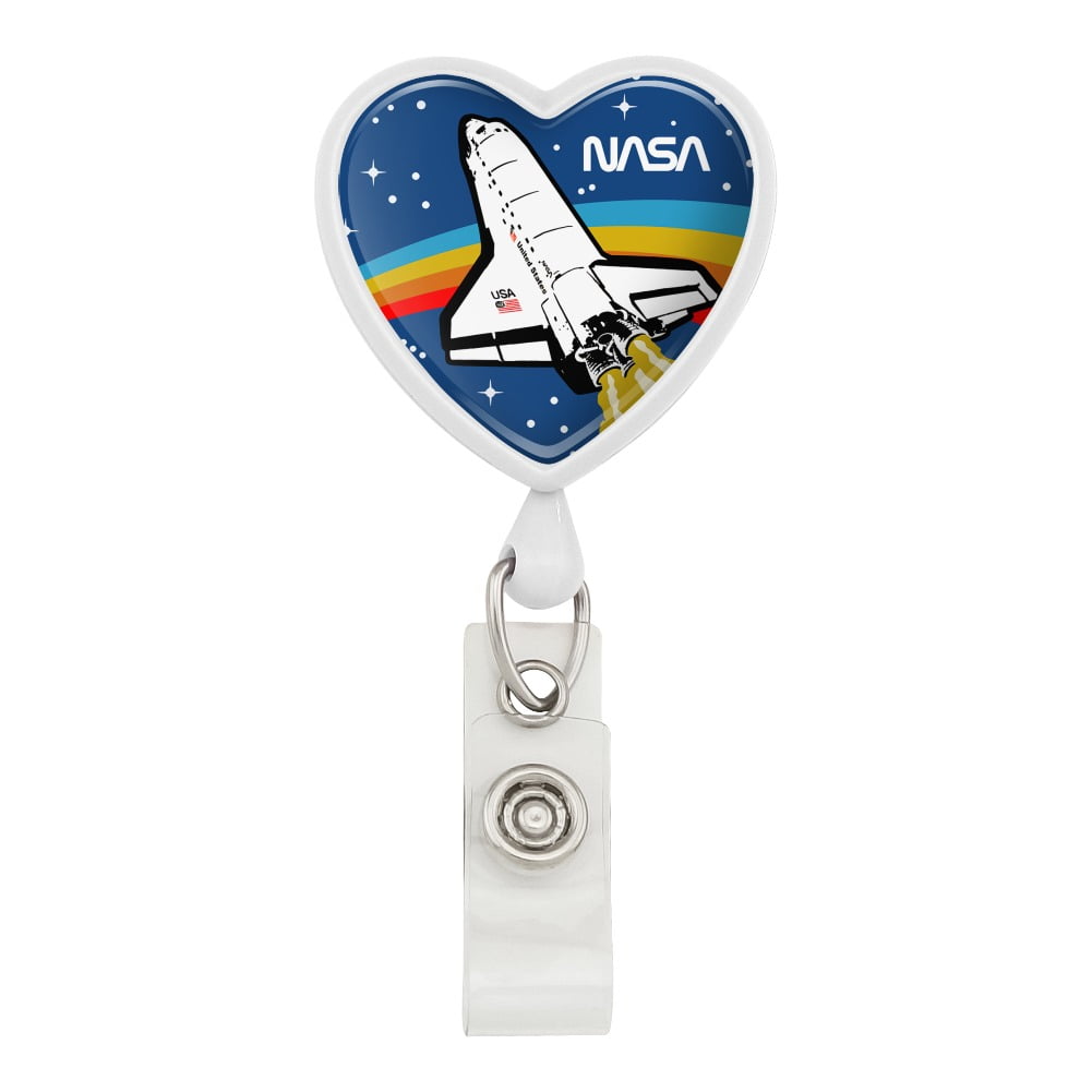 Nasa Logo Over Space Shuttle With Rainbow Heart Lanyard Retractable Reel Badge Id Card Holder Walmart Com Walmart Com