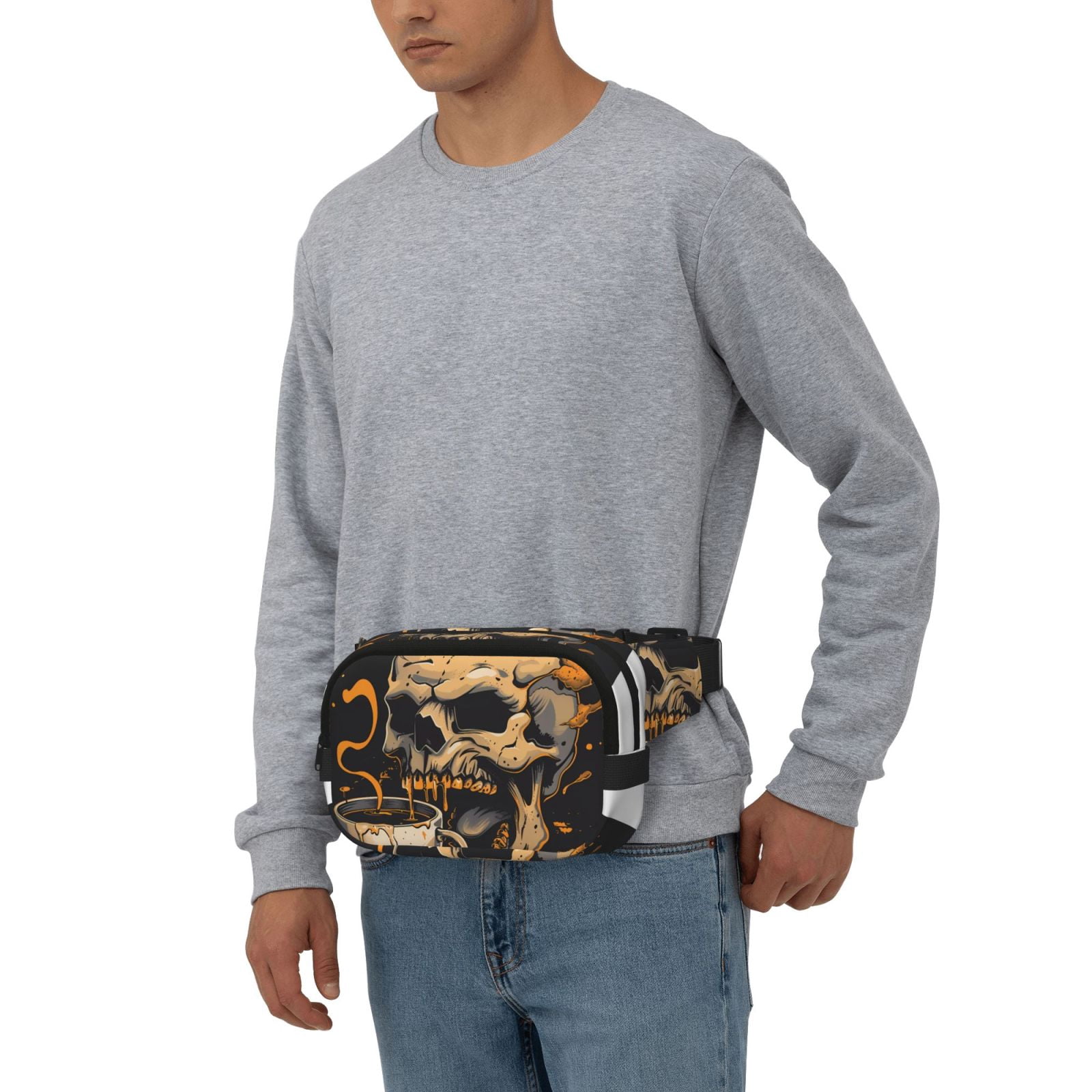 Kuqiui Grim Coffee Skull Print Fanny Packs for Women Cross Body Waist Bag Fashionable Fanny Pack Designer Workout Hiking Waist Pack Running Travel Gym
