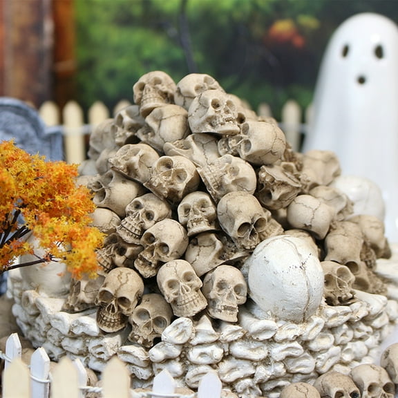 40pcs Halloween Mini Skull Decoration,Miniature Realistic Resin Skeleton Head Halloween Skull Heads Figurine for Vase Filler Trick Toy Party Table Decor
