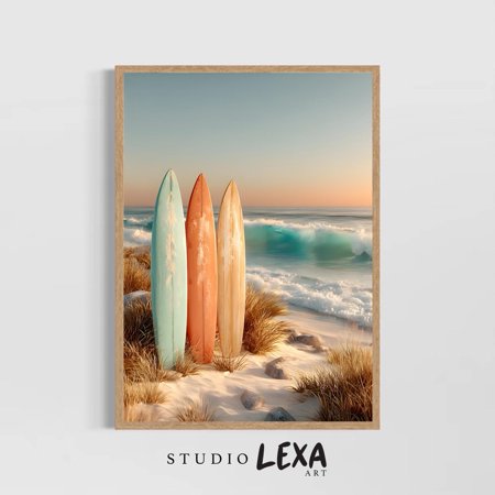 Surfboard Beach Poster Coastal Wall Art Sunset Ocean Print Tropical Surf Decor Vintage Summer Vibes Seaside Photography Modern Home Artwork UNFRAMED