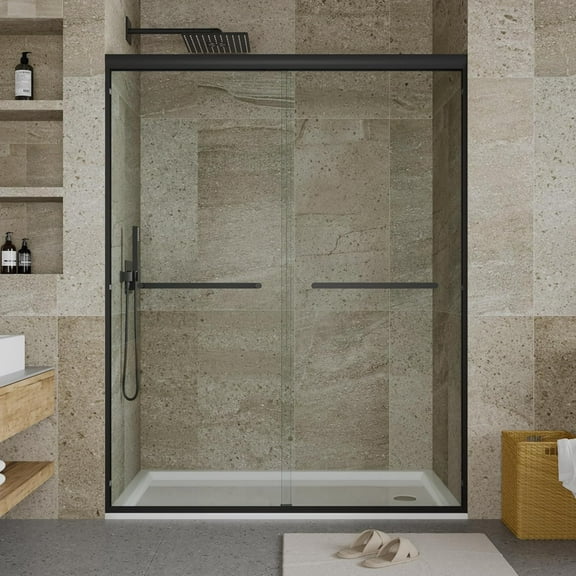 56-60" W x 72" H Frameless Sliding Shower Door, Double Sliding Shower Door, 3/8" (10mm) Thick SGCC Tempered Glass - Explosion-Proof Film, Matte Black