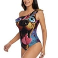 thumbnail image 3 of Picia Cartoon Big-Eyed Dog Pattern Women's One Piece Swimsuits,One Shoulder Swimwear Asymmetric ,Ruffle Monokinis Bathing Suits,High Waisted Flattering Bathing Suits-XX-Large, 3 of 8