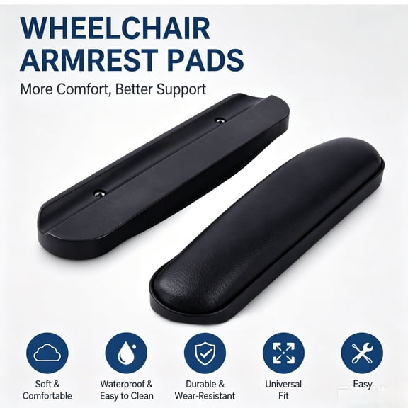 Wheelchair Armrest Pads Replacement 2 Pack Soft PU Leather Sponge Cushion Universal Fit for Most Wheelchairs