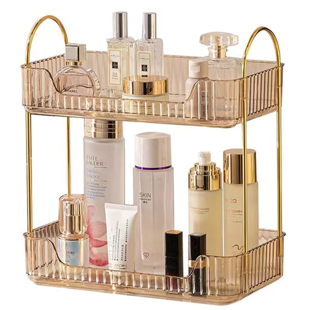 Organizador de mostrador de baño Shuang Qing de 2 niveles, plástico dorado