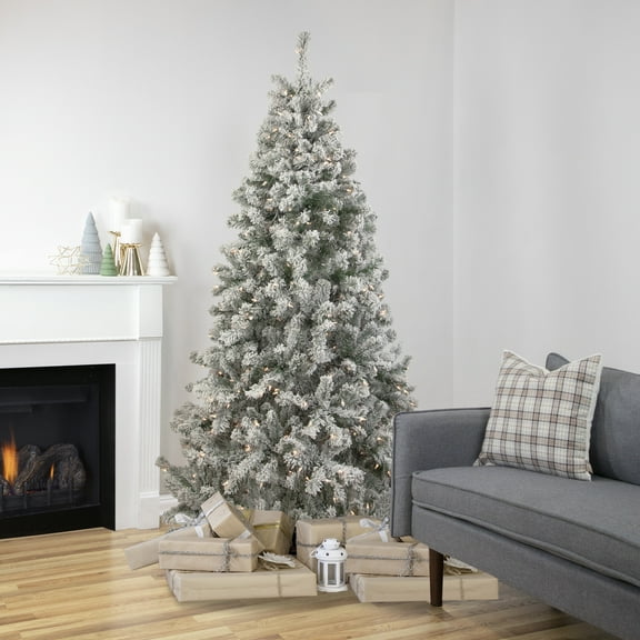 Northlight Pre-Lit Flocked Madison Pine Medium Artificial Christmas Tree - 6.5' - Clear Lights