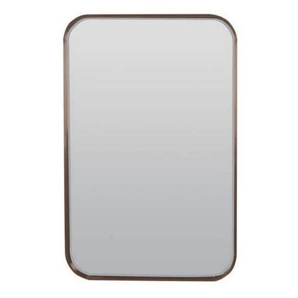 Afina Cu 2430 B 24 X 30 In Decorative Curve Collection Rectangle Framed Mirror With Rounded Corners Brushed Stainless Steel Com Rounded Corners, Rounded Edges Rectangular Mirror