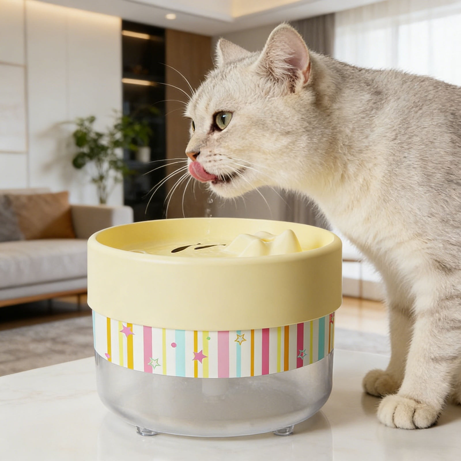 6.29" Cat Water Fountain, Quiet Circulation Drinking Bowl with Large Capacity, Anti-Splash Pet Water Dispenser for Cats