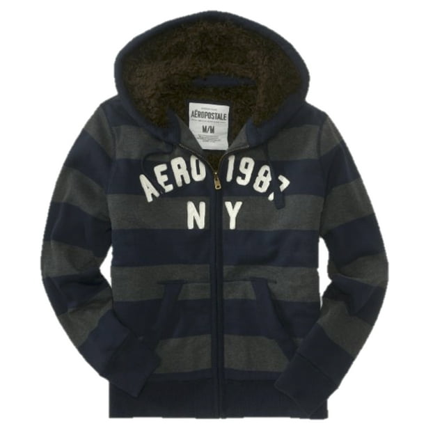 Aeropostale Mens Fur Lined Hoodie Jacket XSmall Gray Navy